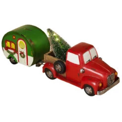 LED Red Truck With Camper Figurine
