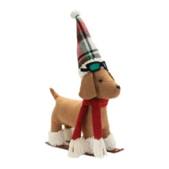 Brown Dog On Skis Figurine