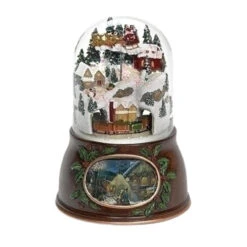 6.25" Brown And Green Village With Train Musical Christmas Snow Globe