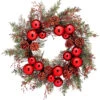 24" Red And Green Glittered Cedar With Balls And Cones Wreath