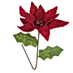 Red Poinsettia Pick With Glitter