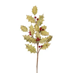 Glittered Holly Spray With Red Berries