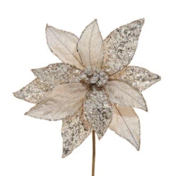 Kurt Adler Champagne Metallic Glittered Floral Pick