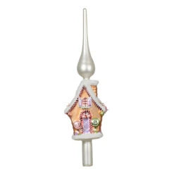 Glass Gingerbread House With White Roof Finial Tree Topper