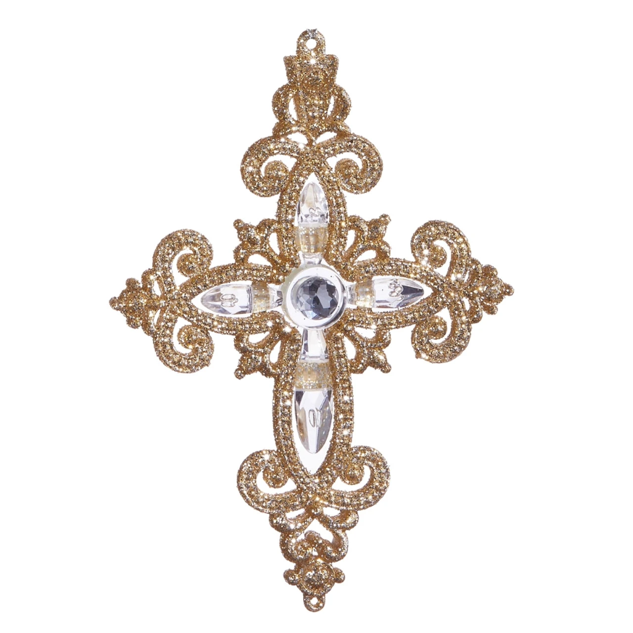 Jeweled Glittering Gold Cross Ornament