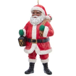 Kurt Adler African American Santa With A Sack Over His Shoulder Ornament