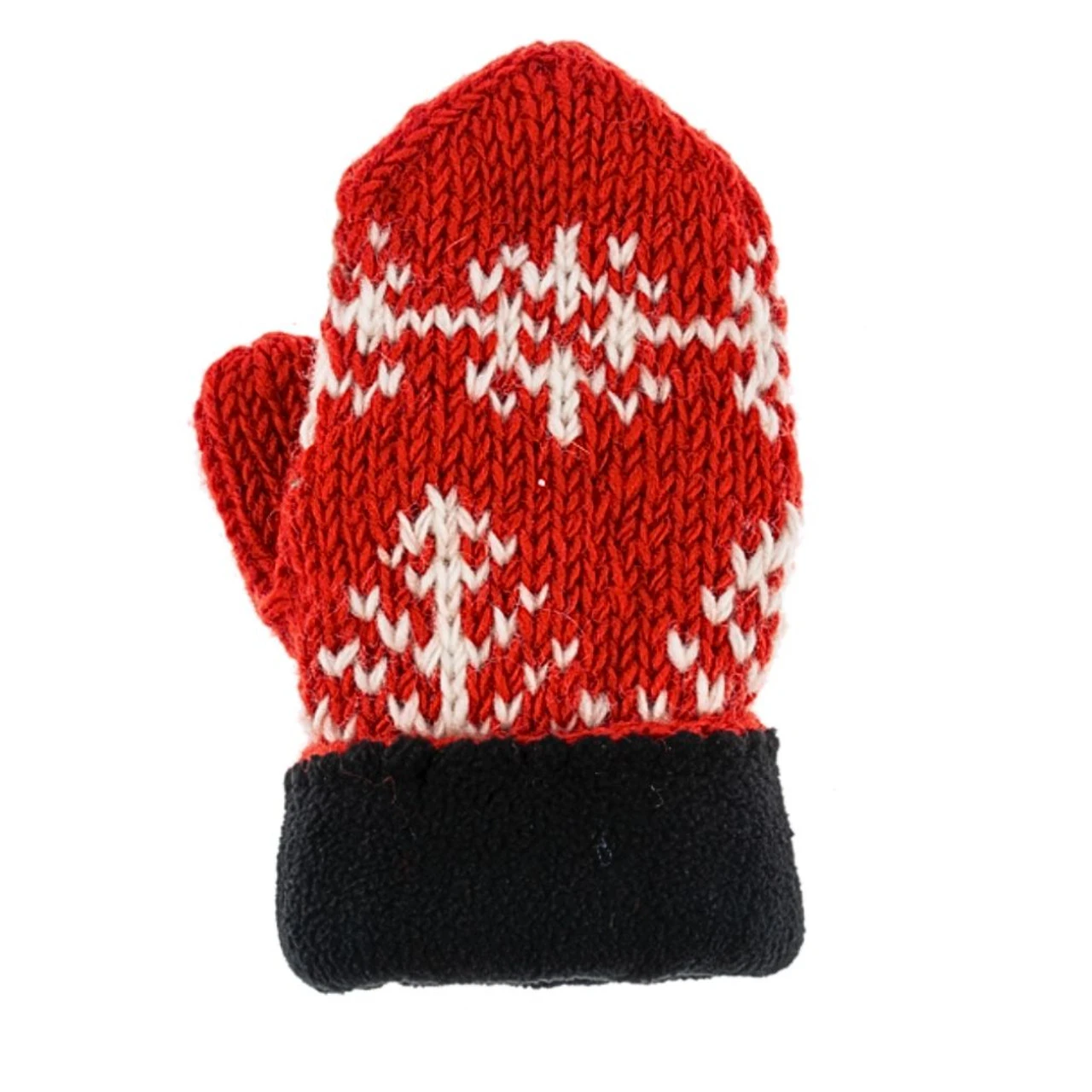 Cozy Red Knit Mittens With Snowflake Design - Image 2