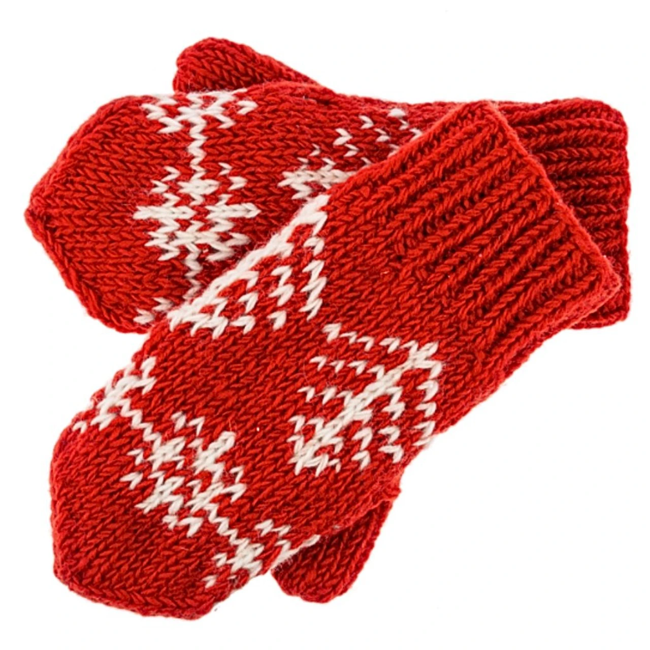 Cozy Red Knit Mittens With Snowflake Design