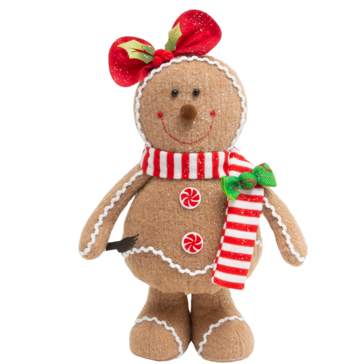 15 Inch Holiday Gingerbread Girl Plush With Festive Bow