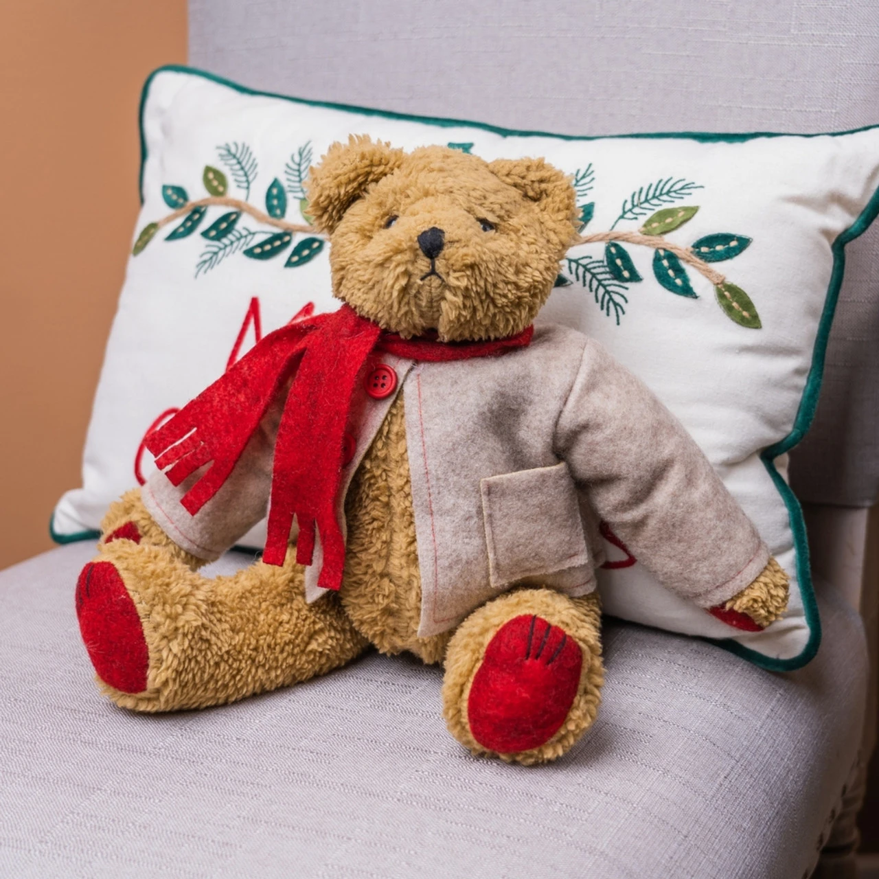Plush Teddy Bear With Coat And Scarf - Image 2
