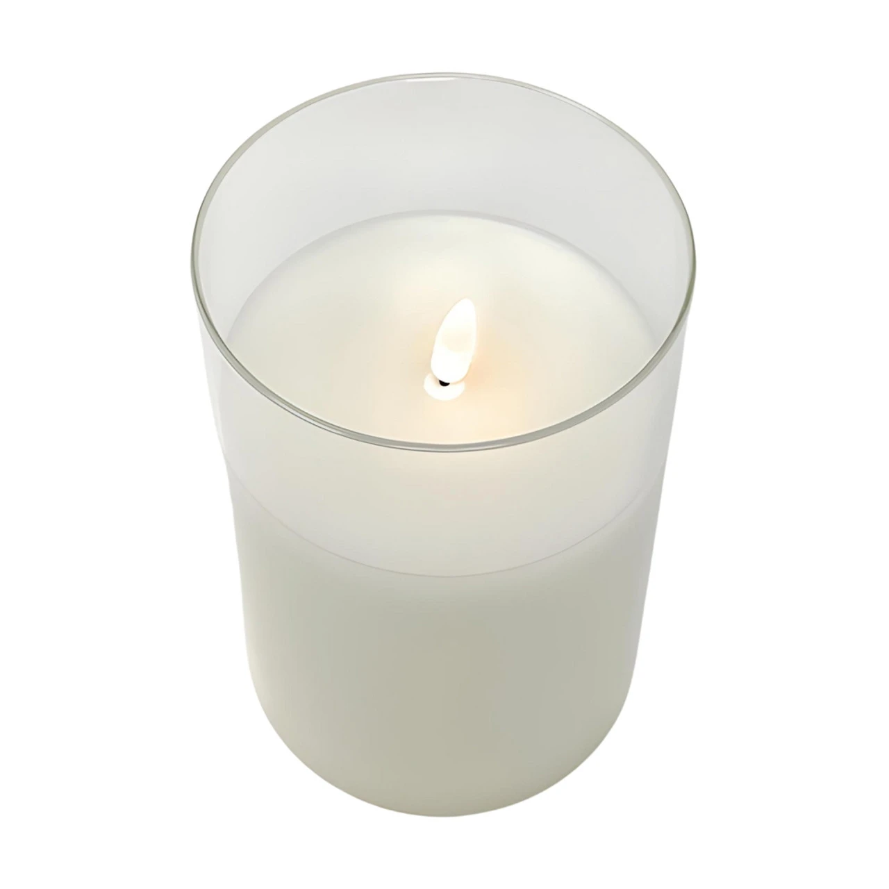 Lumineo 5.9" Warm White Flame LED Pillar Candle, Glass Canister - Image 3