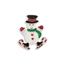 Skating Snowman Enamel Brooch