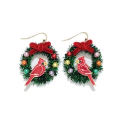Wreath With Cardinal Dangle Earrings By Periwinkle