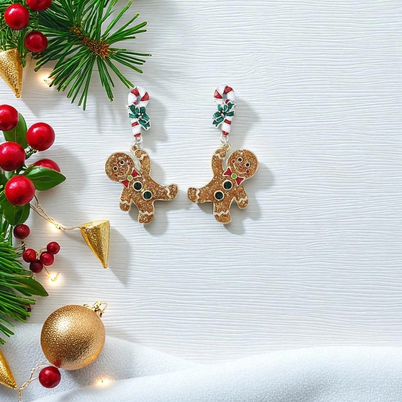 Gingerbread Man Candy Cane Earrings By Periwinkle - Image 2