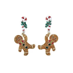 Gingerbread Man Candy Cane Earrings By Periwinkle