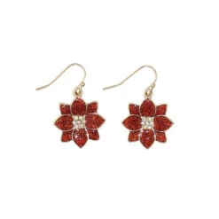 Gold Glitter Poinsettia Dangle Earrings By Periwinkle