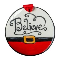 Nola Watkins Hand Painted Santa Buckle Believe Ornament