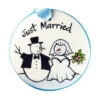 Nola Watkins Just Married Snow Couple Hand Painted Ornament