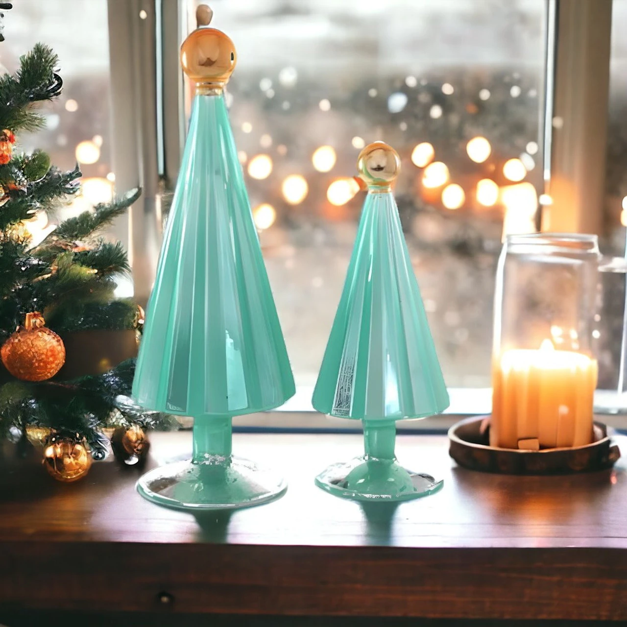 Pleated Tree Small Moss Aqua Set Of 2 - Image 2