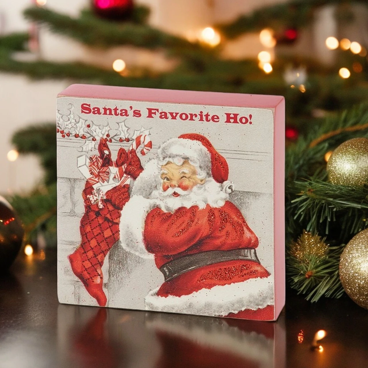 Santa's Favorite Block Sign With Vintage Santa - Image 2