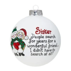 Heart Gifts Sister Snowman Glass Ornament