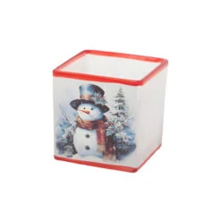 Frosted Snowman With Black Hat Glass Candle Holder