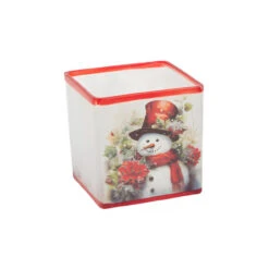 Frosted Snowman With Red Hat Glass Candle Holder