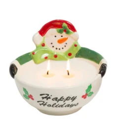 Ceramic Snowman Bowl Wax Candle - Happy Holidays