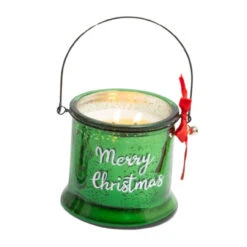 Green Mercury Glass Jar Wax Candle With Handle - Festive Light