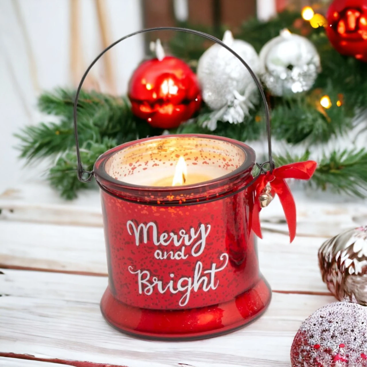 Red Mercury Glass Jar Candle With Handle - Merry And Bright - Image 2