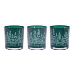 Forest Design Glass Votive Holder Set Of 3