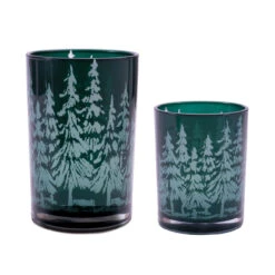 Forest Design Glass Candle Holder Set Of 2