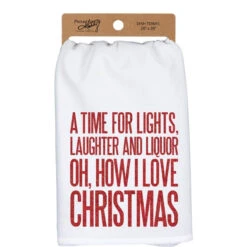 Primitives By Kathy Christmas Lights Laughter & Liquor Cotton Kitchen Dish Towel