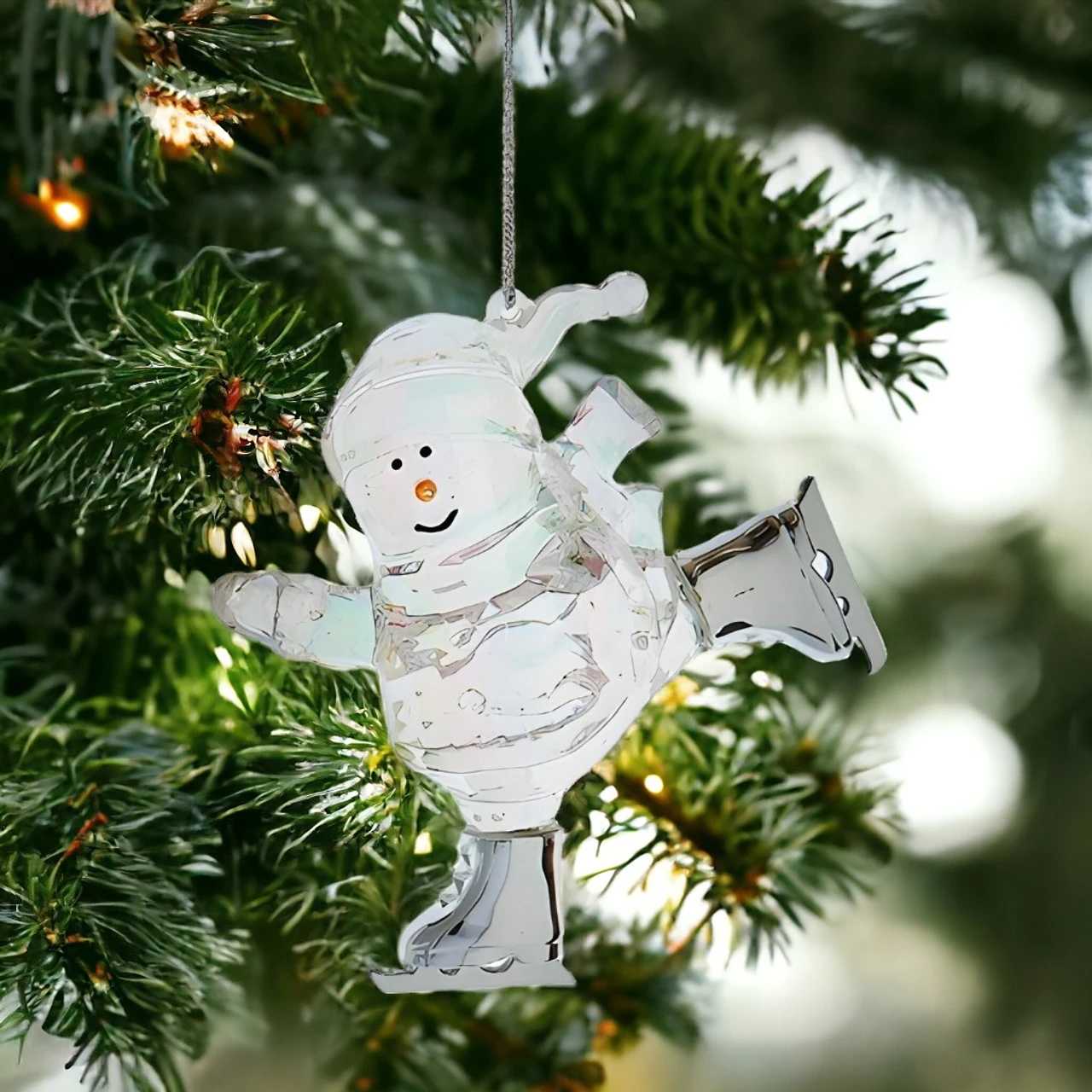 Kurt Adler Acrylic Snowman Ice Skating Ornament - Image 2