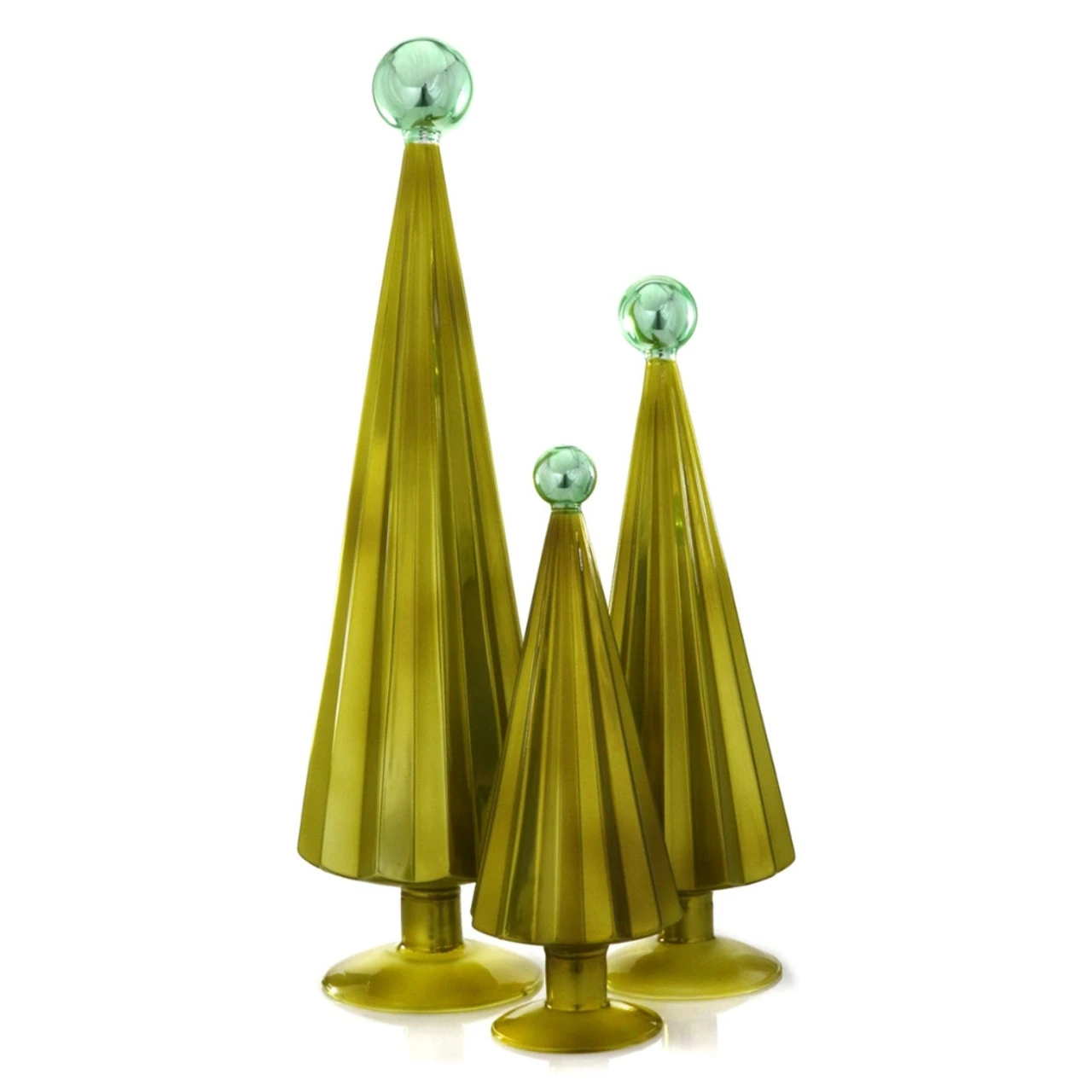 Cody Foster Moss Aqua Pleated Glass Trees Set