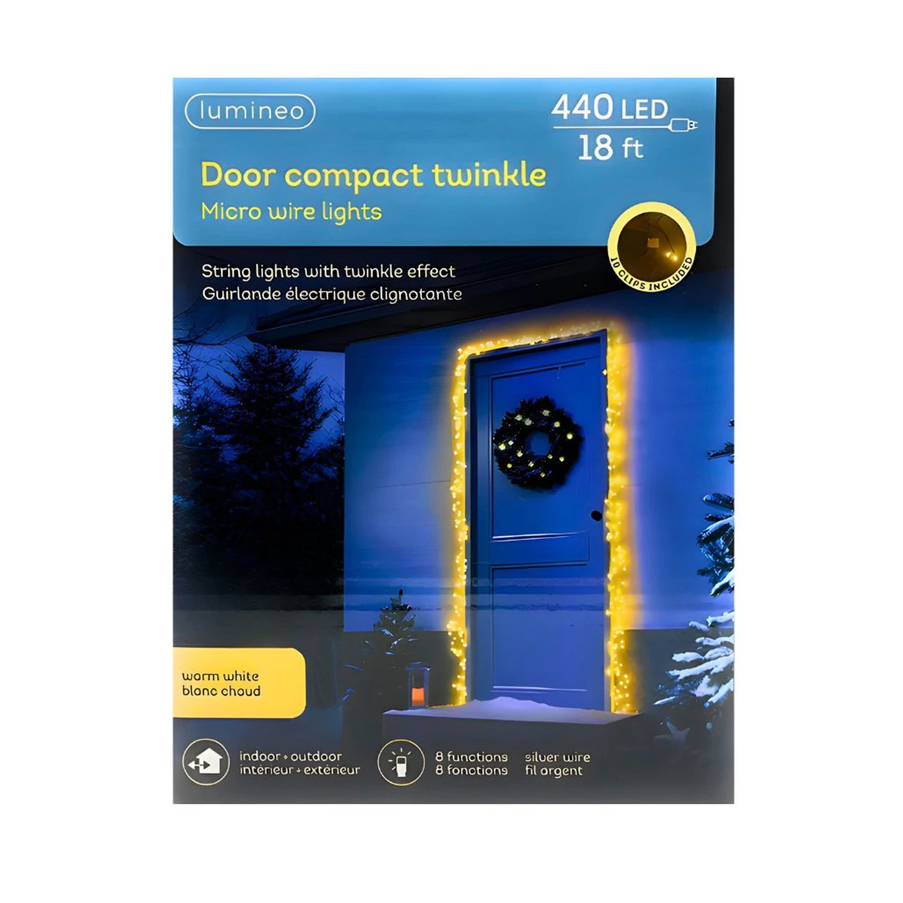 Lumineo LED Door Lights, Warm White, 18ft, 8-Function Twinkle