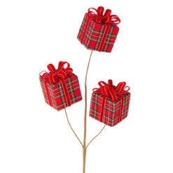 26” Red Plaid Present Spray
