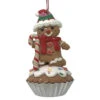 Gingerbread Man Holding Candy Cane Cupcake Ornament
