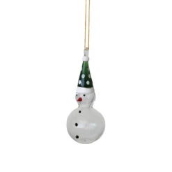 Handmade Glass Snowman Green Hat Ornament