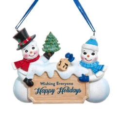 Kurt Adler Hanukkah Wishing Everyone Happy Holidays Snow Couple Ornament