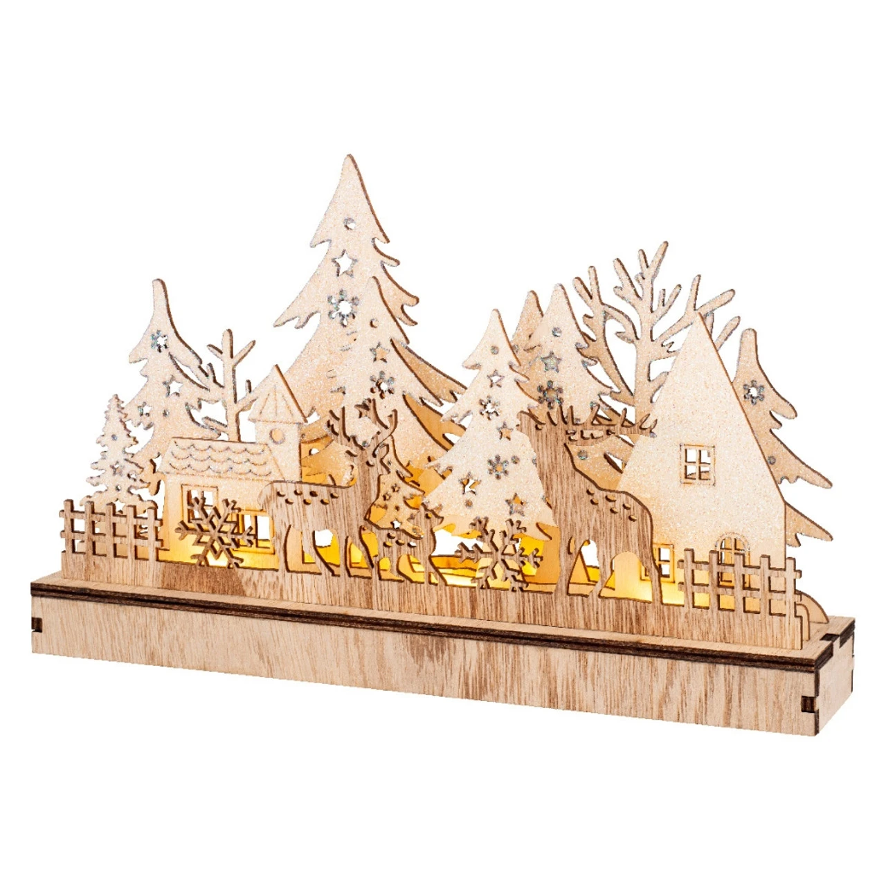 LED Winter Village Scene Laser Cut Wood Scene