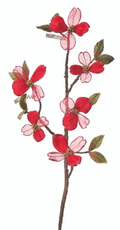 33" Red Velvet Sheer Dogwood Spray