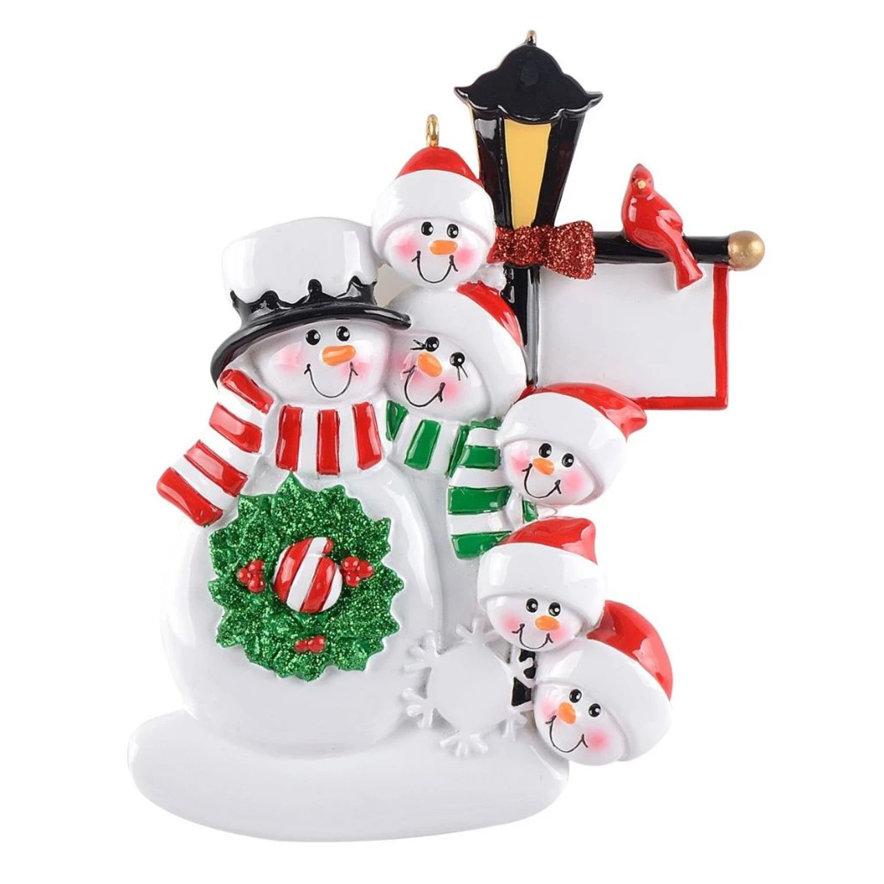 Personalized Snowman Lamp Post Family Of 6 Ornament