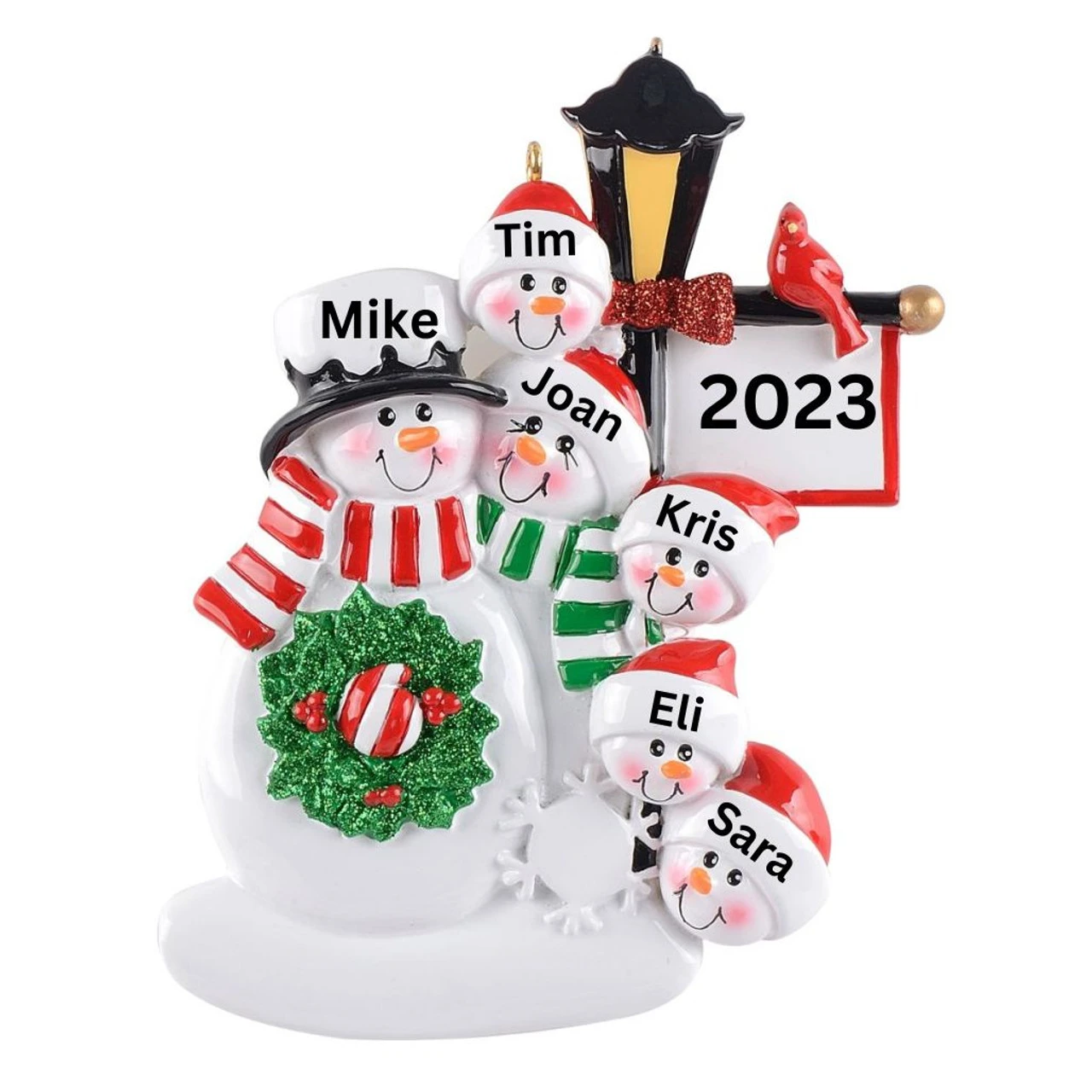 Personalized Snowman Lamp Post Family Of 6 Ornament - Image 2