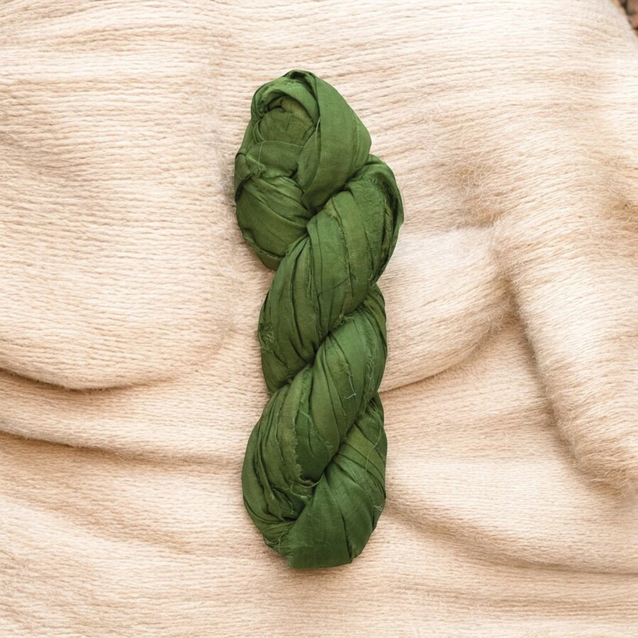 Recycled Torn Green Silk Ribbon - Image 2