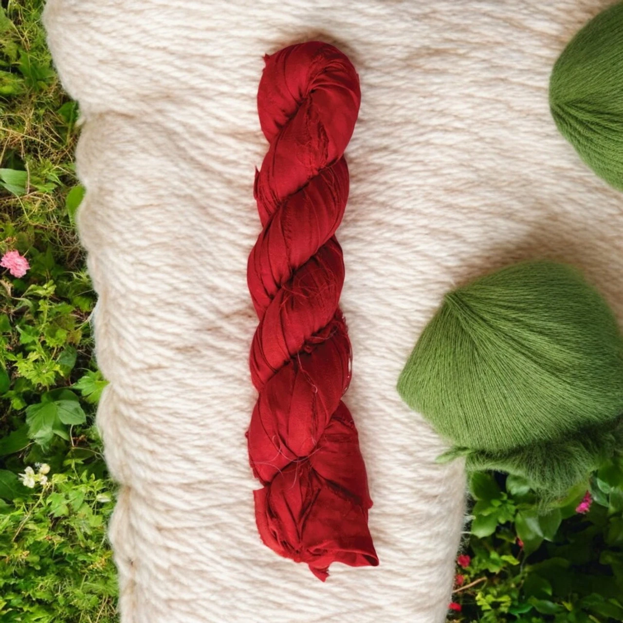 Recycled Torn Red Silk Ribbon - Image 2