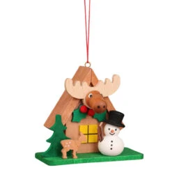 Snowman House With Elk Ornament