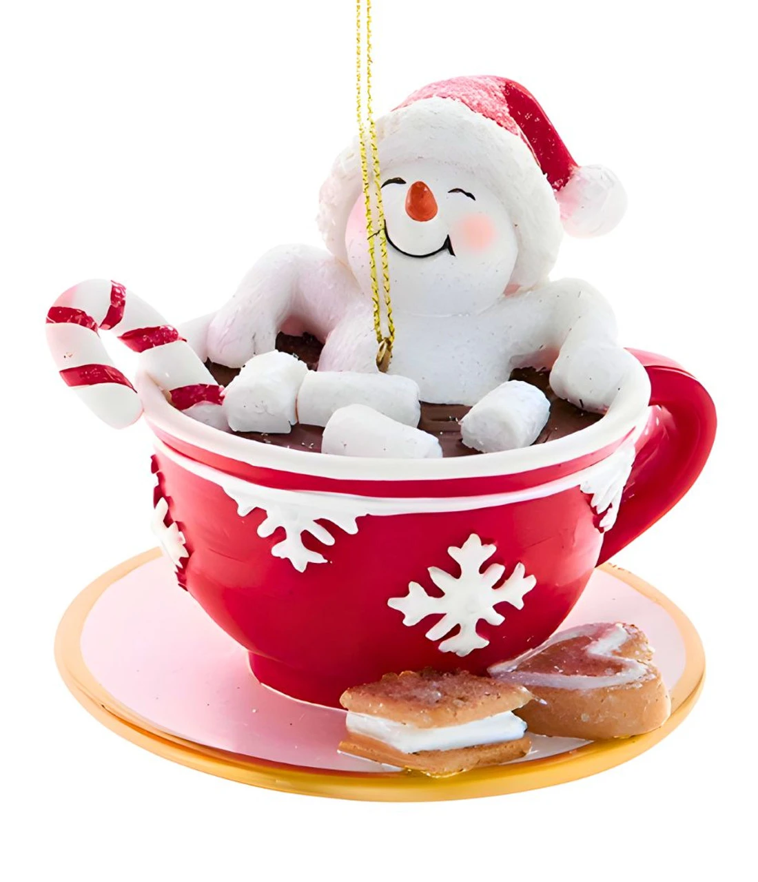Kurt Adler Snowman In Teacup With Candy Cane Ornament