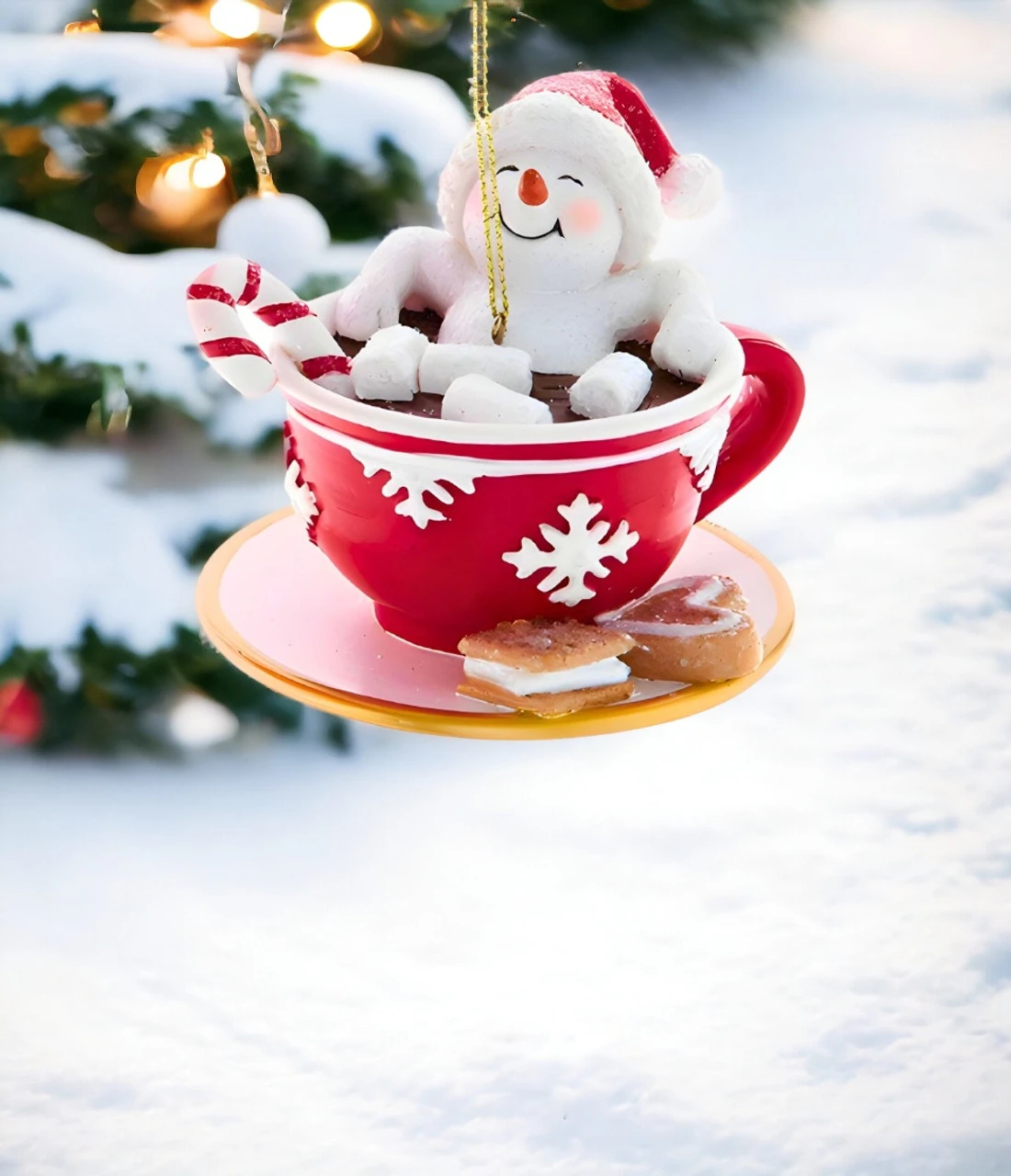 Kurt Adler Snowman In Teacup With Candy Cane Ornament - Image 2