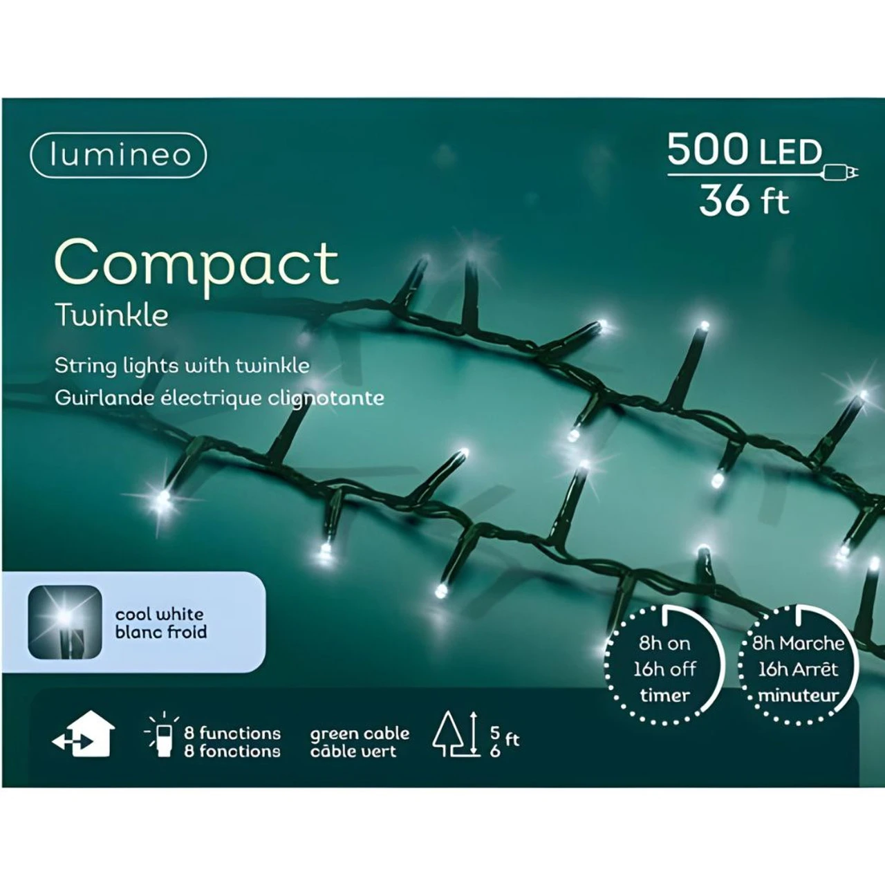 Lumineo 500 LED Cool White Compact Lights Green Wire